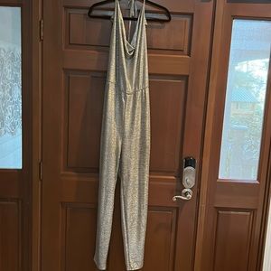 Silver “disco” halter pant suit 1X